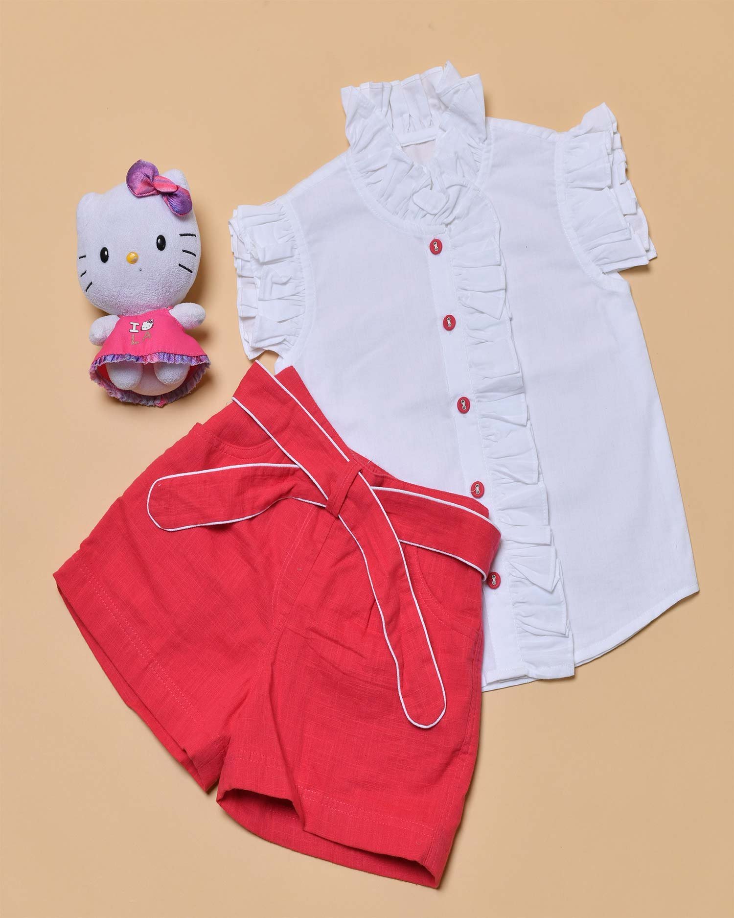 Top and shorts in red white