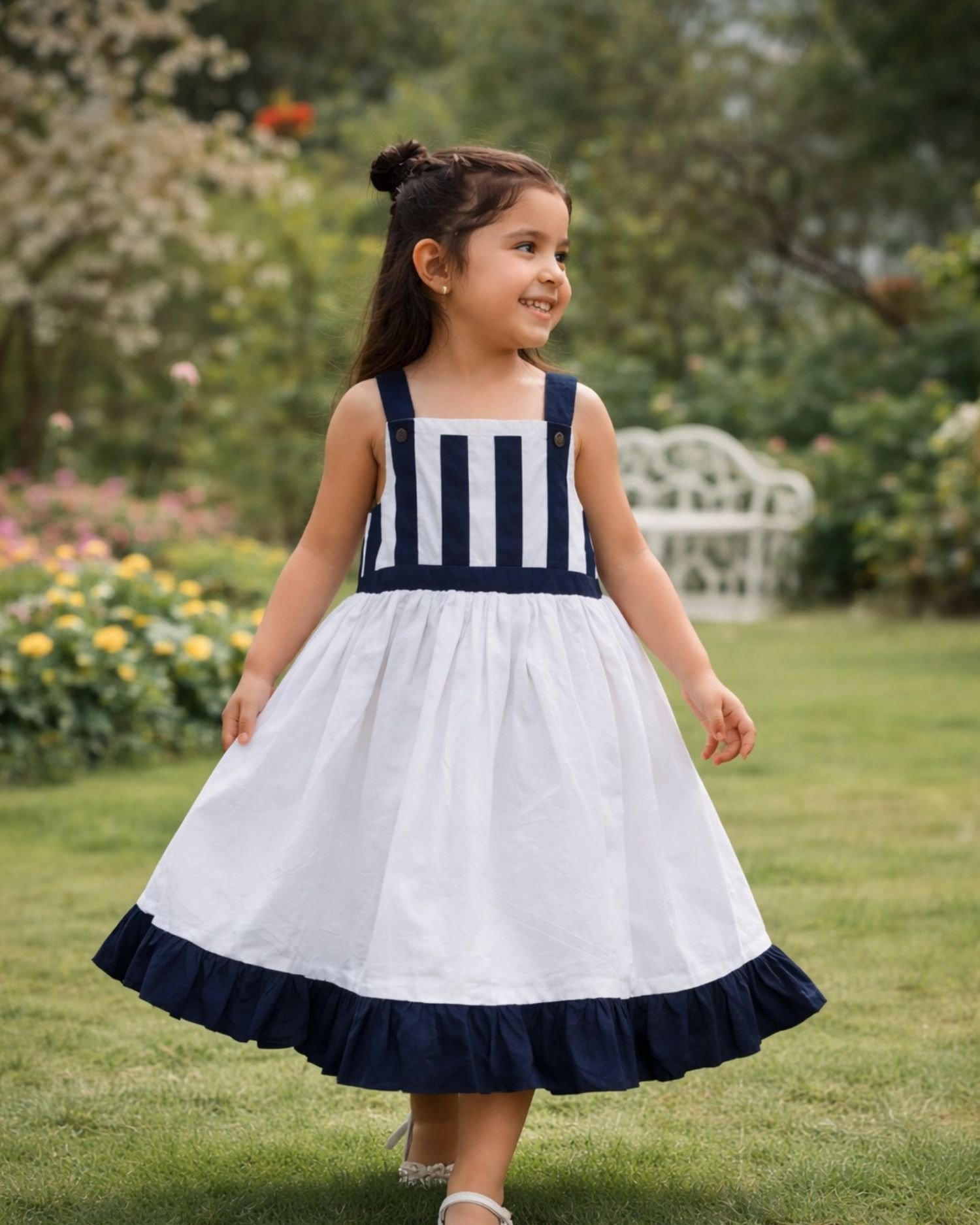 White & Black Cotton Frock